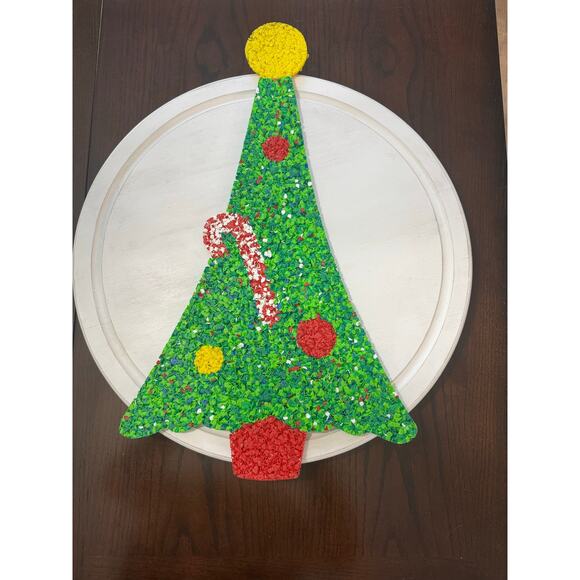 Vtg Christmas Tree with Candy Cane Melted Plastic Popcorn Wall Decor ~ 24" Tall - Picture 4 of 4